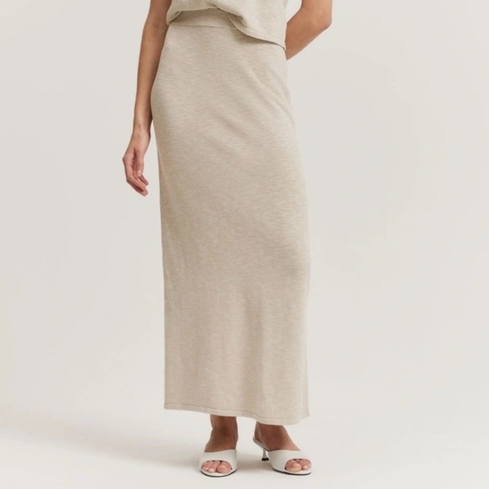 Vintage linen blend neutral classic maxi skirt